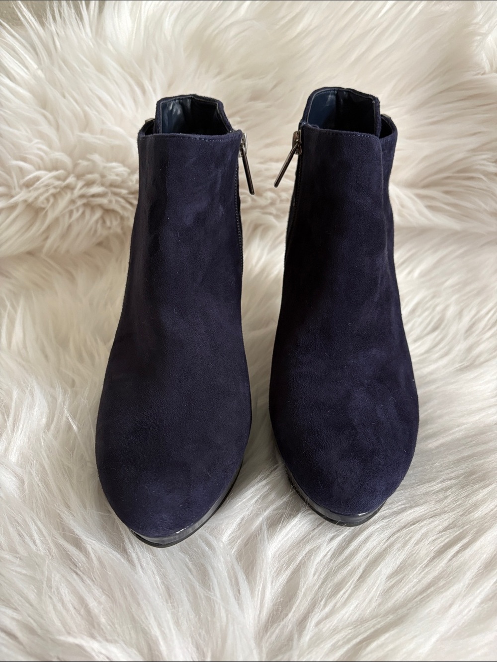 Bandolino Navy Suede Ankle Booties with Side Zip - Picture 2 of 16